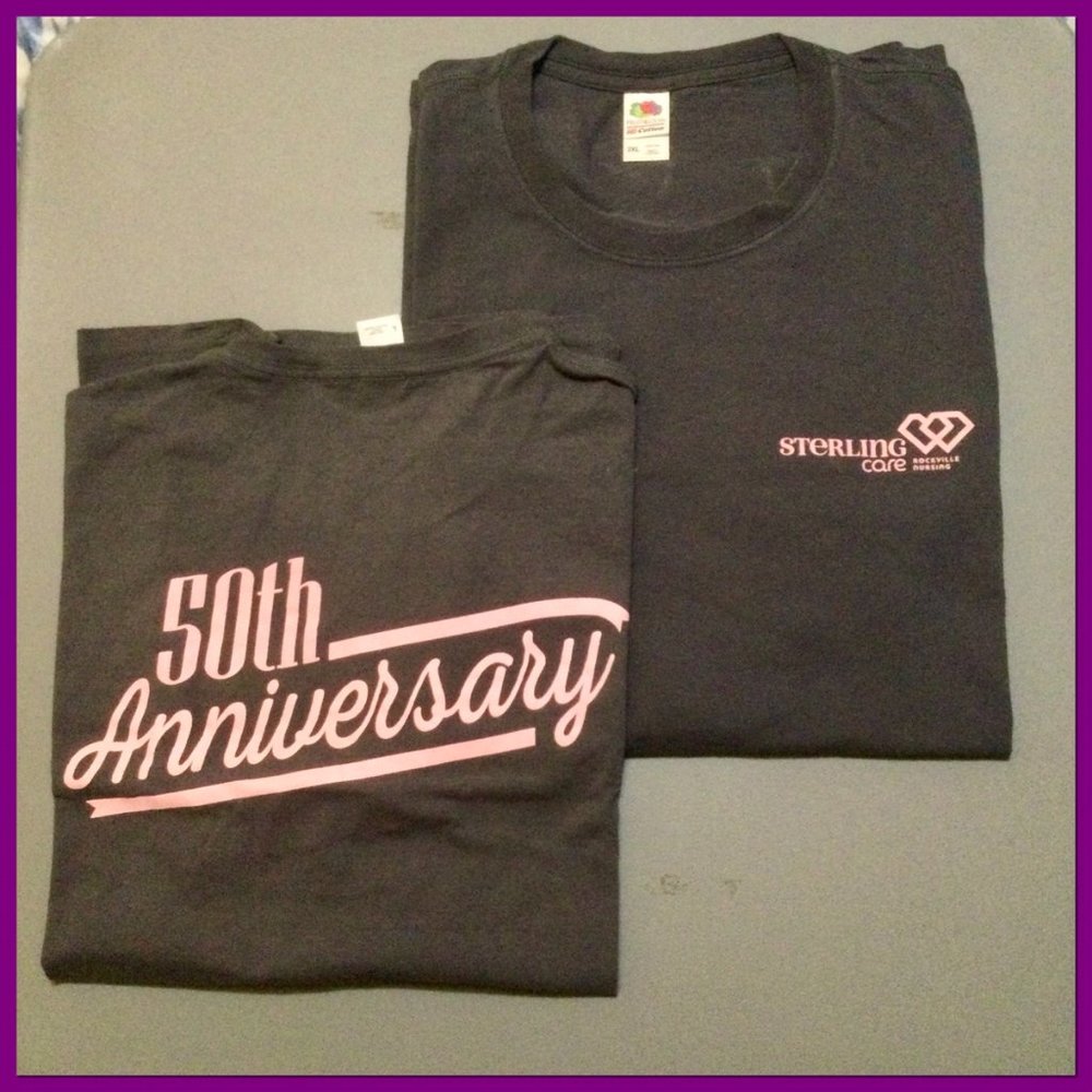 2 advertisement tshirts, sz L, 2XL